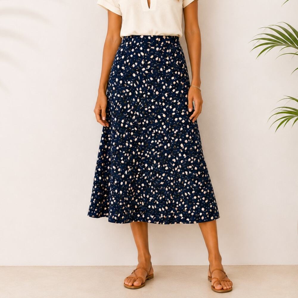 R&K Originals Midi Skirt Women's Size 10 Vintage 80's Navy Floral Boho Resort